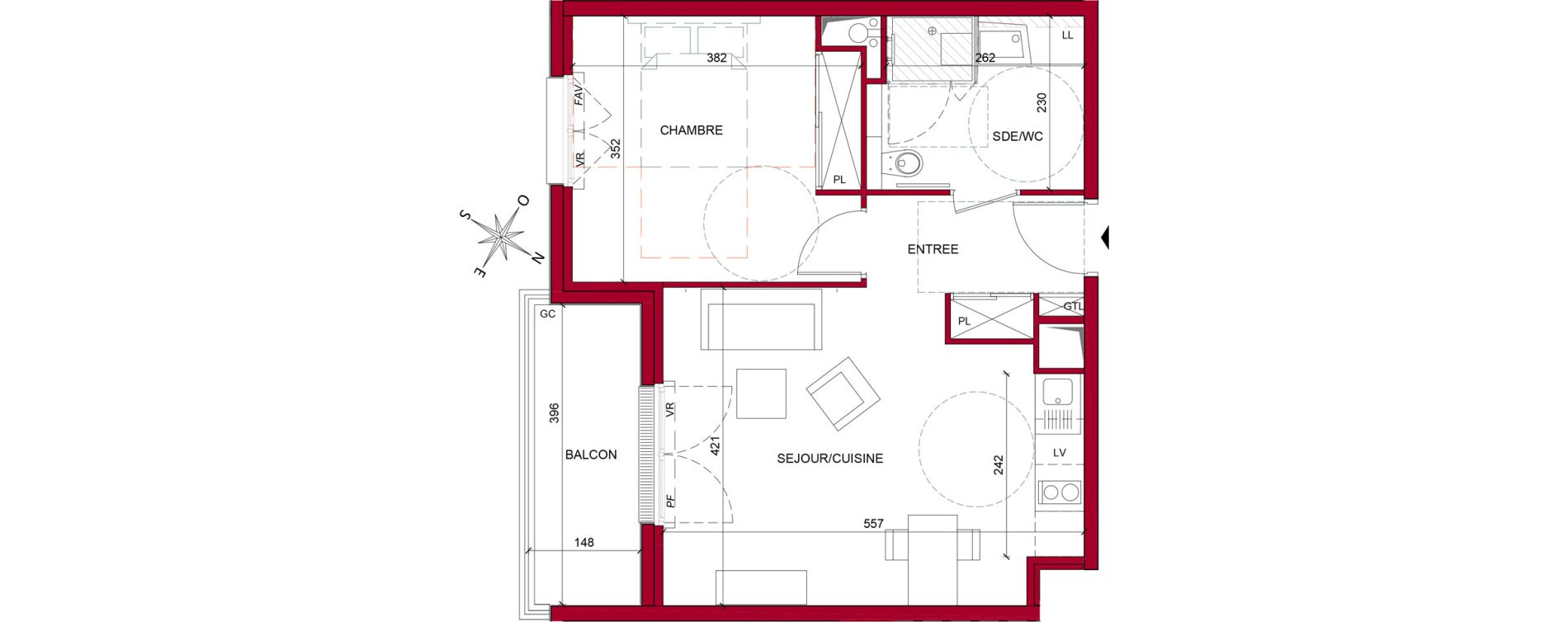 Appartement T2 meubl&eacute; de 45,14 m2 &agrave; Argenteuil Poirier fourrier