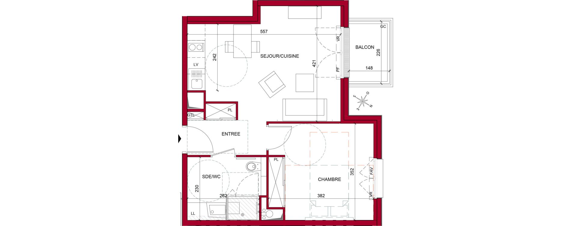 Appartement T2 meubl&eacute; de 43,88 m2 &agrave; Argenteuil Poirier fourrier