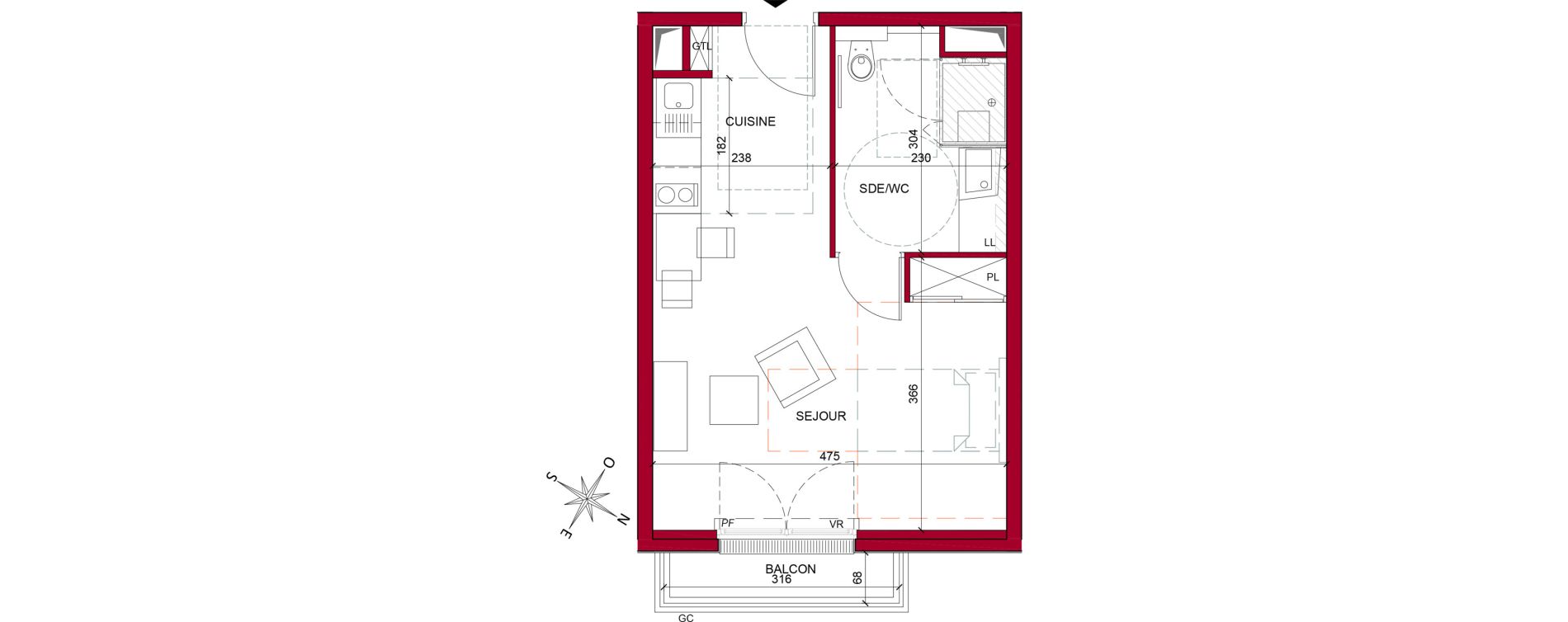 Appartement T1 meubl&eacute; de 30,80 m2 &agrave; Argenteuil Poirier fourrier