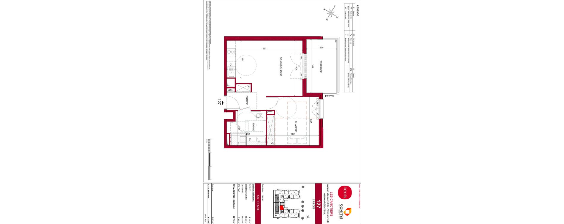 Appartement T2 meubl&eacute; de 44,73 m2 &agrave; Argenteuil Poirier fourrier