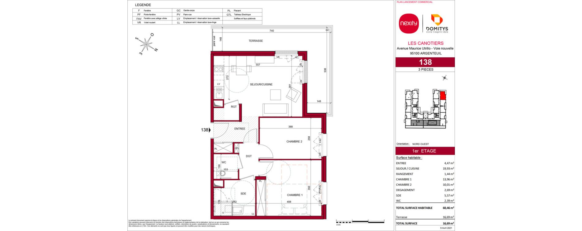 Appartement T3 meubl&eacute; de 60,46 m2 &agrave; Argenteuil Poirier fourrier