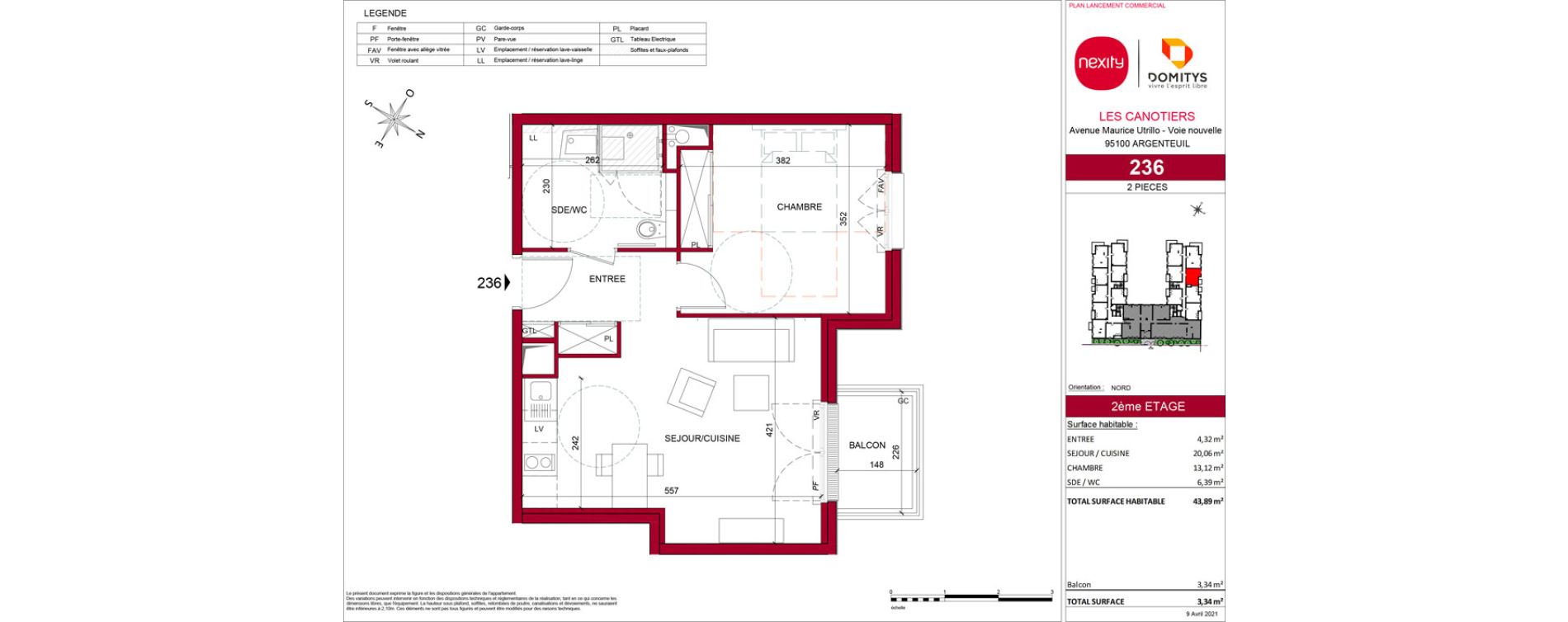 Appartement T2 meubl&eacute; de 43,89 m2 &agrave; Argenteuil Poirier fourrier