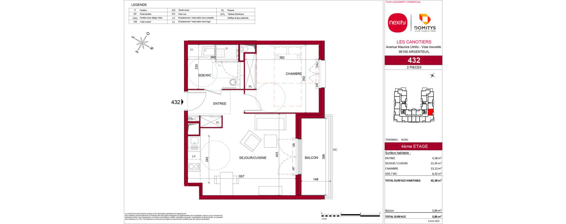 Appartement T2 meubl&eacute; de 45,38 m2 &agrave; Argenteuil Poirier fourrier