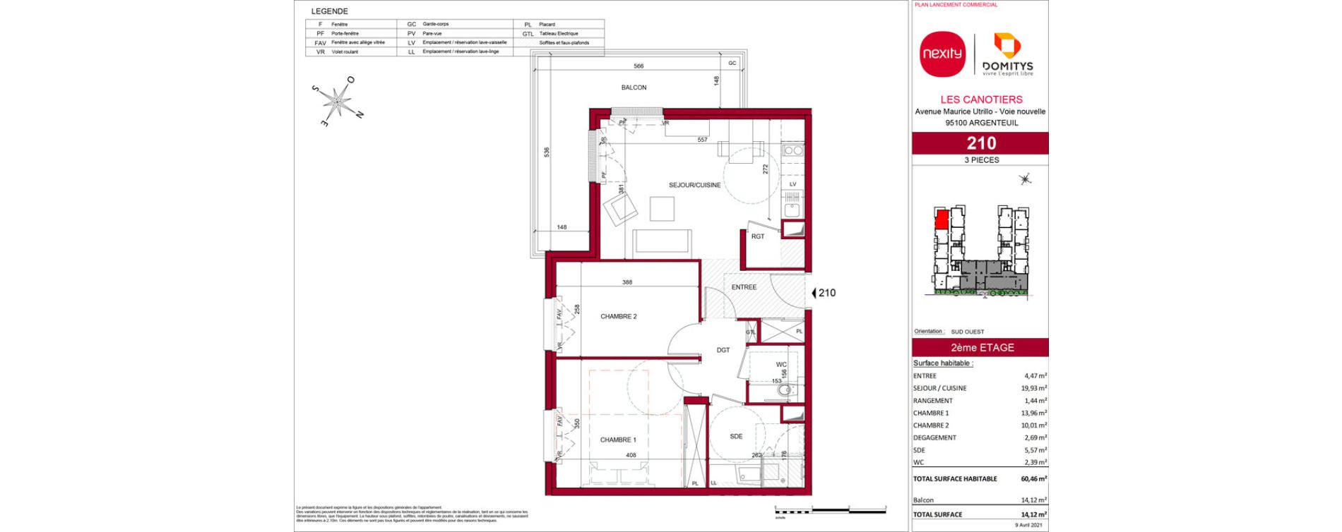 Appartement T3 meubl&eacute; de 60,46 m2 &agrave; Argenteuil Poirier fourrier