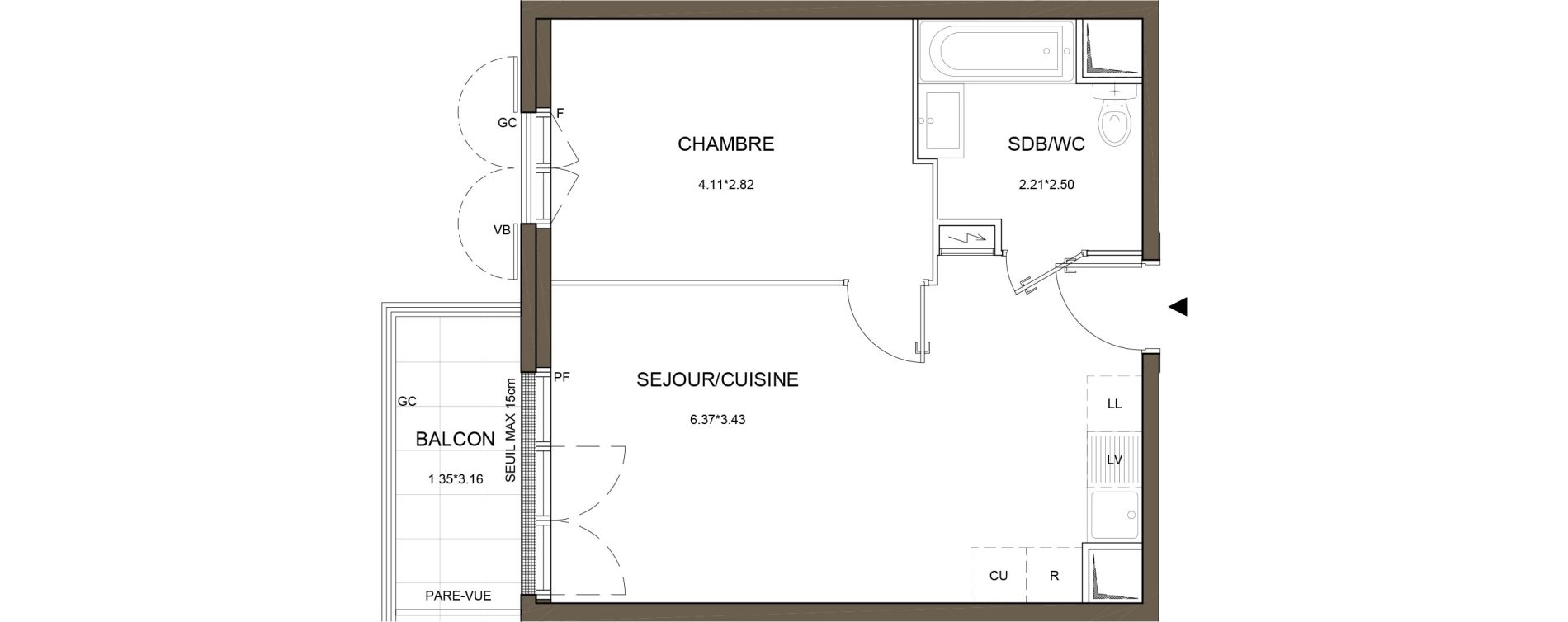 Appartement T2 de 38,53 m2 &agrave; Arnouville Gare