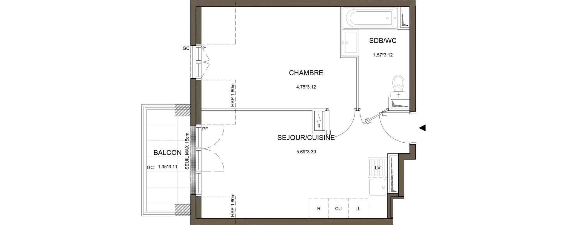 Appartement T2 de 35,37 m2 &agrave; Arnouville Gare