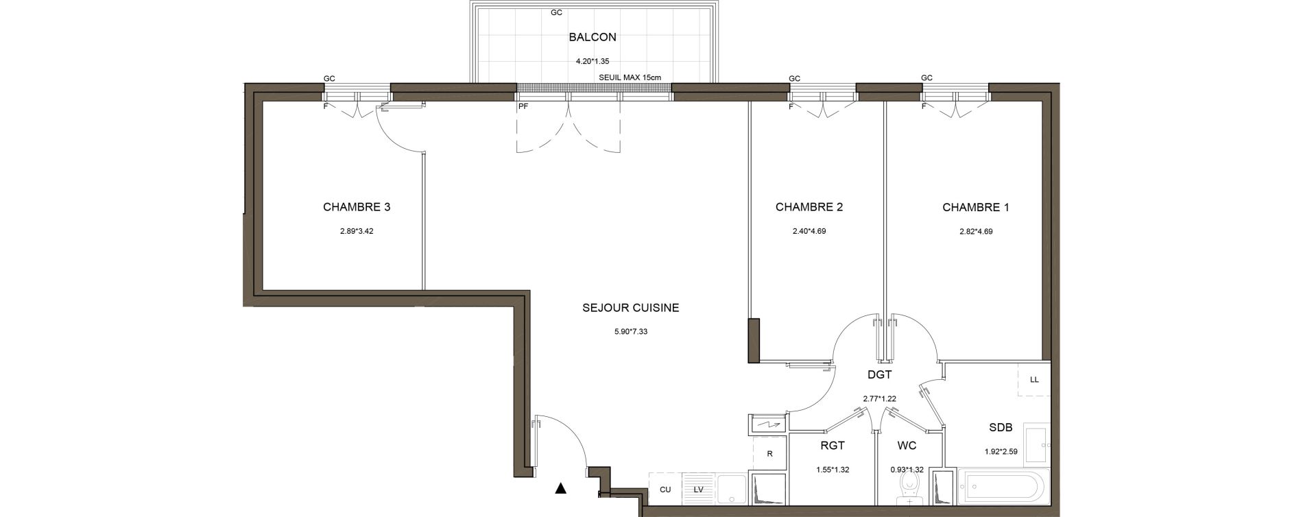 Appartement T4 de 81,20 m2 &agrave; Arnouville Gare