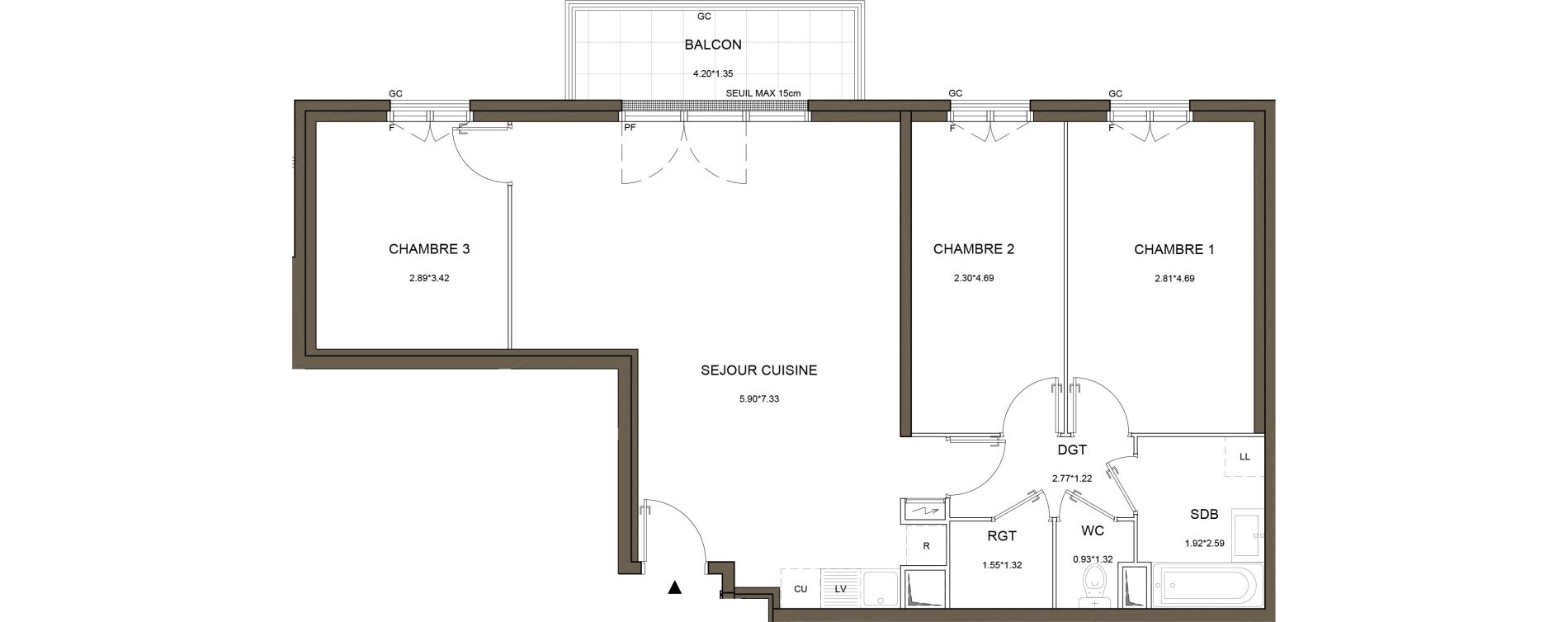 Appartement T4 de 80,80 m2 &agrave; Arnouville Gare