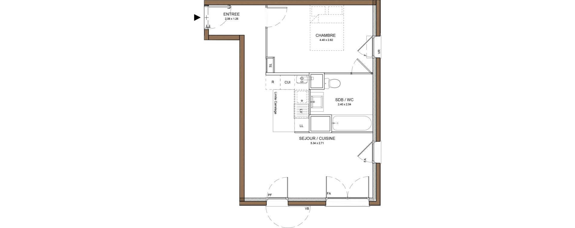 Appartement T2 de 42,84 m2 &agrave; Beauchamp Centre