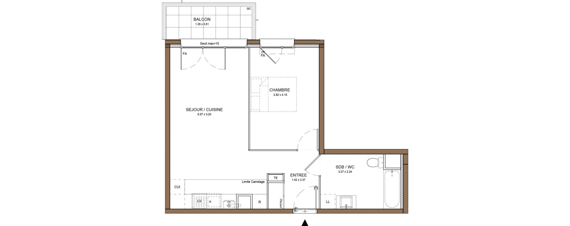 Appartement T2 de 45,68 m2 &agrave; Beauchamp Centre