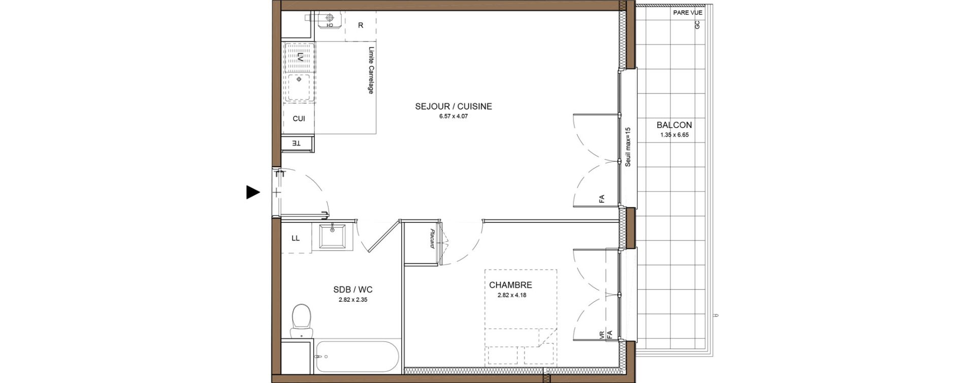 Appartement T2 de 44,36 m2 &agrave; Beauchamp Centre