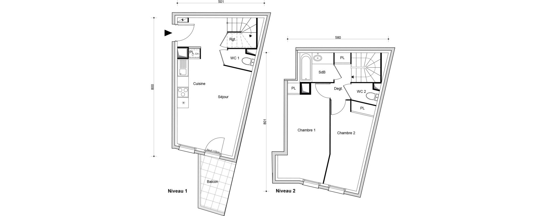 Duplex T3 de 59,83 m2 &agrave; Beaumont-Sur-Oise Centre