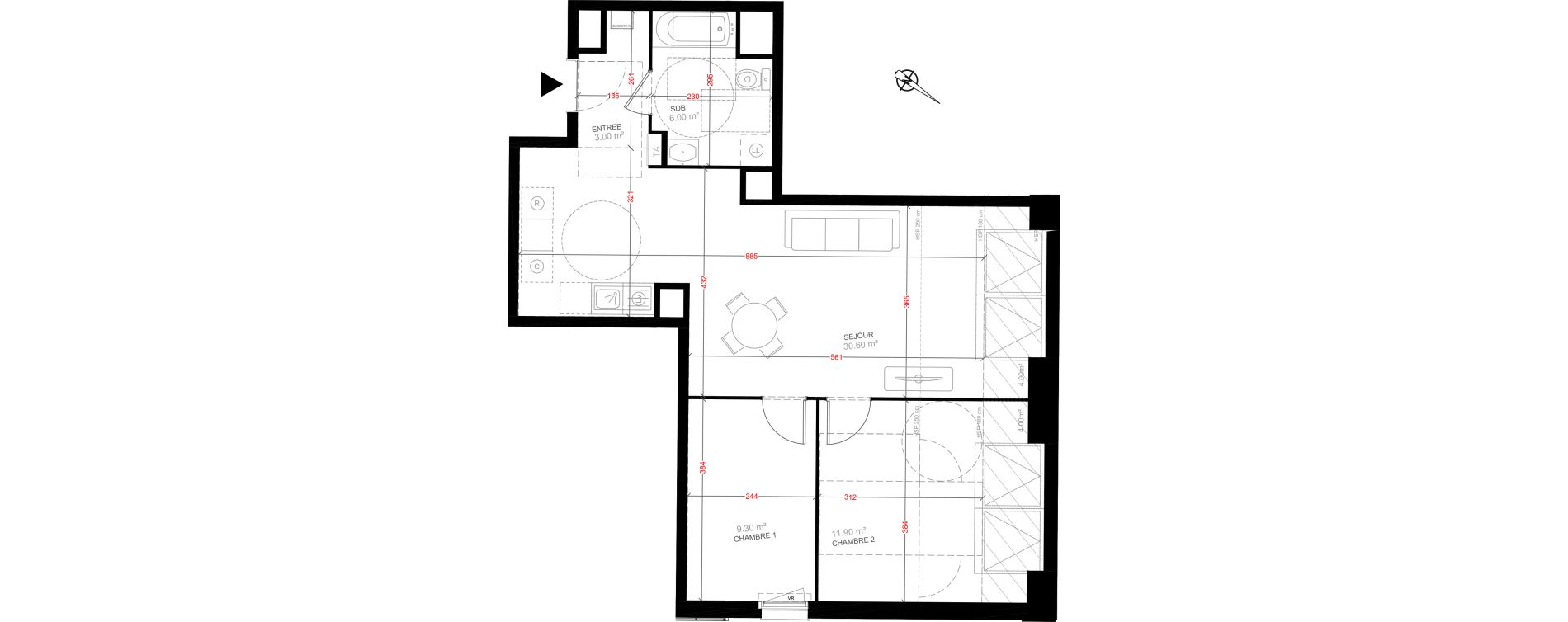 Appartement T2 de 60,80 m2 &agrave; Bessancourt Bessancourt les meuniers