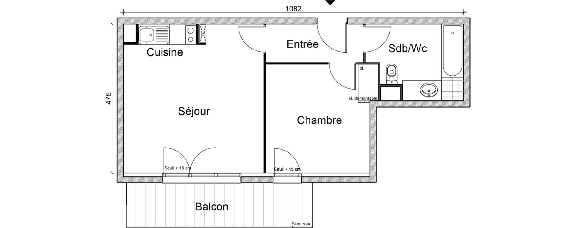 Appartement T2 de 43,20 m2 &agrave; Bezons Vaillant - couturier