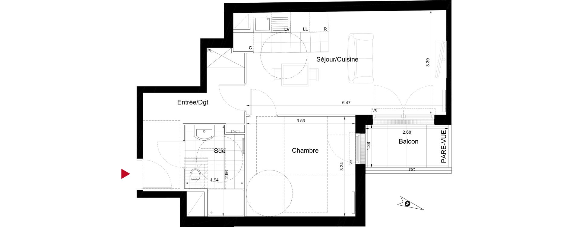 Appartement T2 de 45,91 m2 &agrave; Bezons Bords de seine