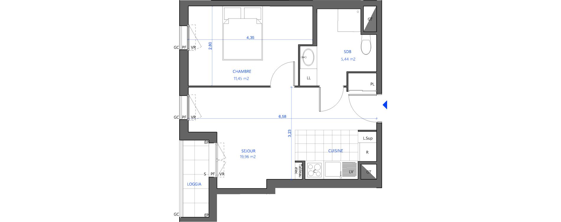 Appartement T2 de 36,85 m2 &agrave; Bezons Val-chenes
