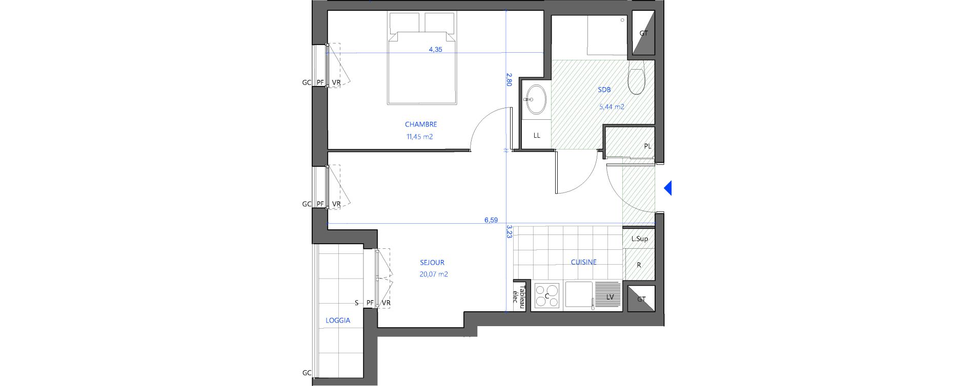 Appartement T2 de 36,96 m2 &agrave; Bezons Val-chenes