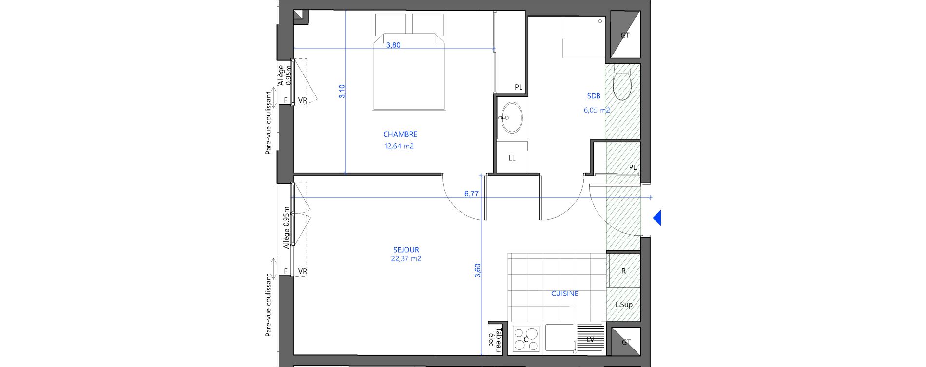 Appartement T2 de 41,06 m2 &agrave; Bezons Val-chenes