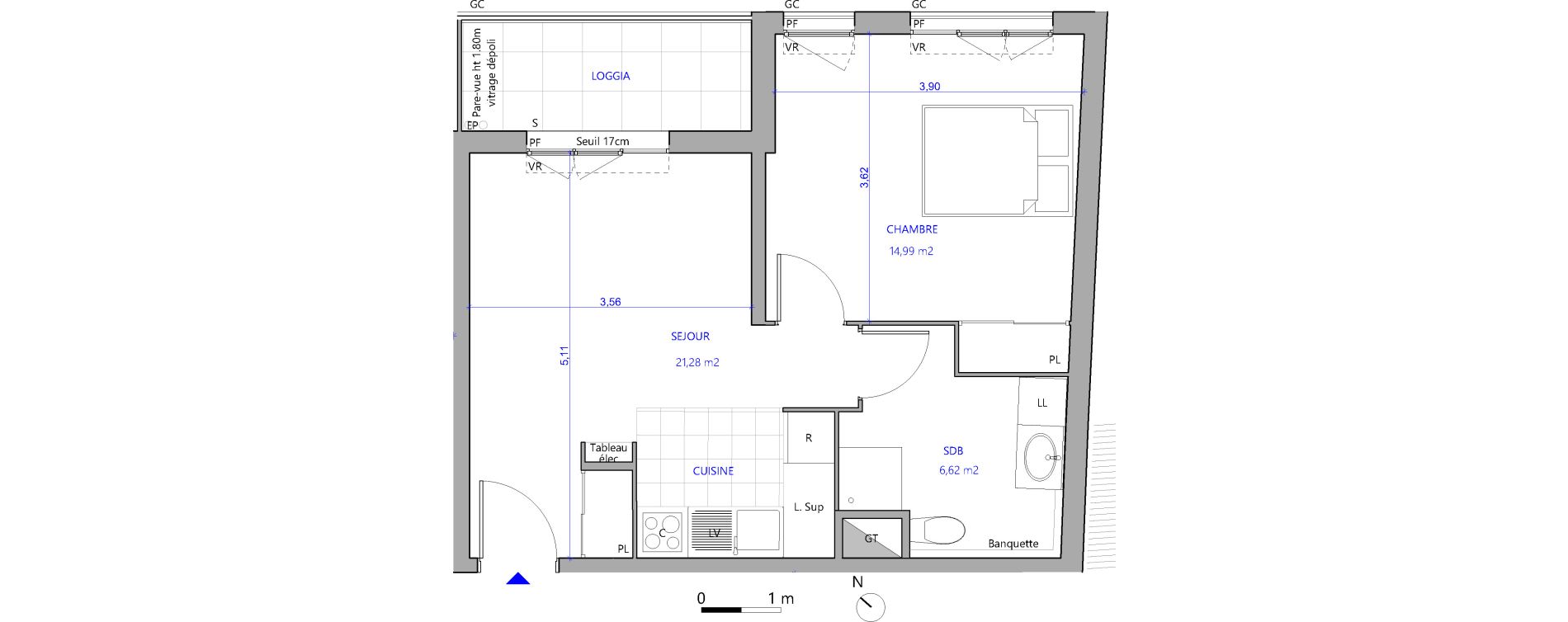 Appartement T2 de 42,89 m2 &agrave; Bezons Val-chenes
