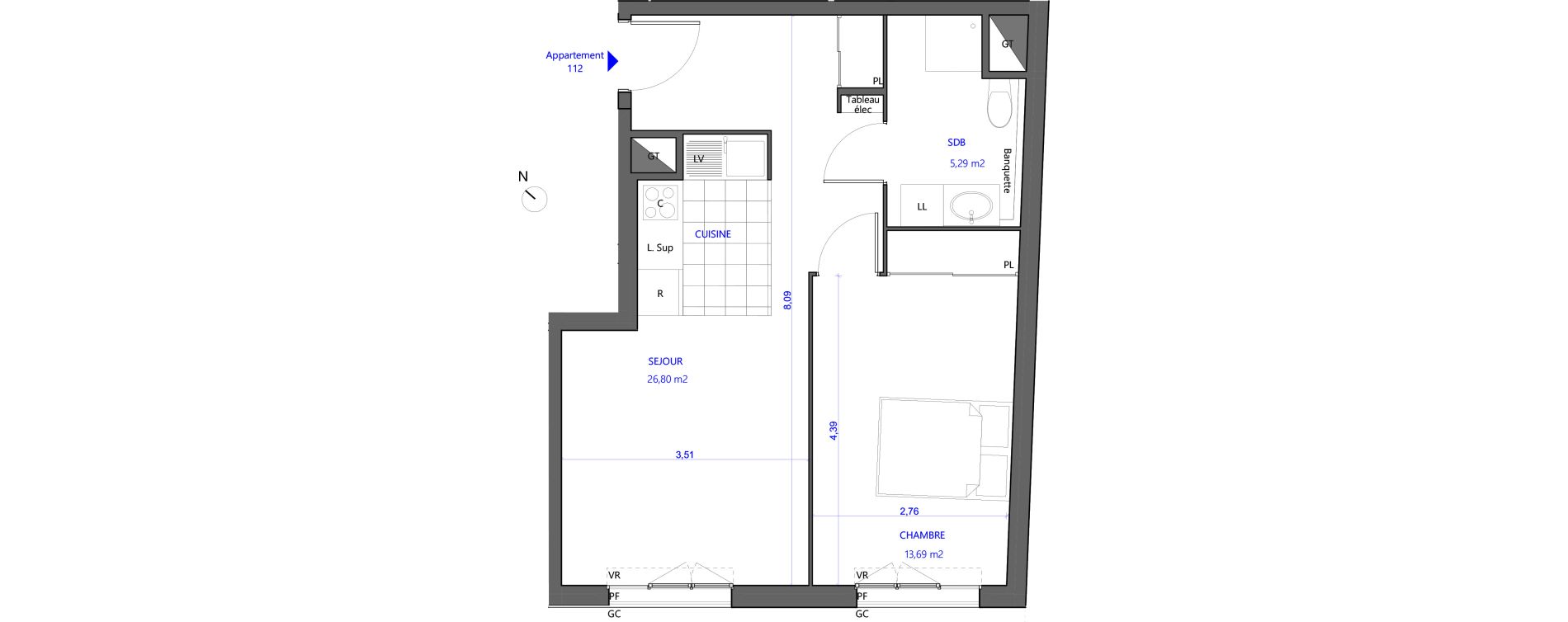 Appartement T2 de 45,79 m2 &agrave; Bezons Val-chenes