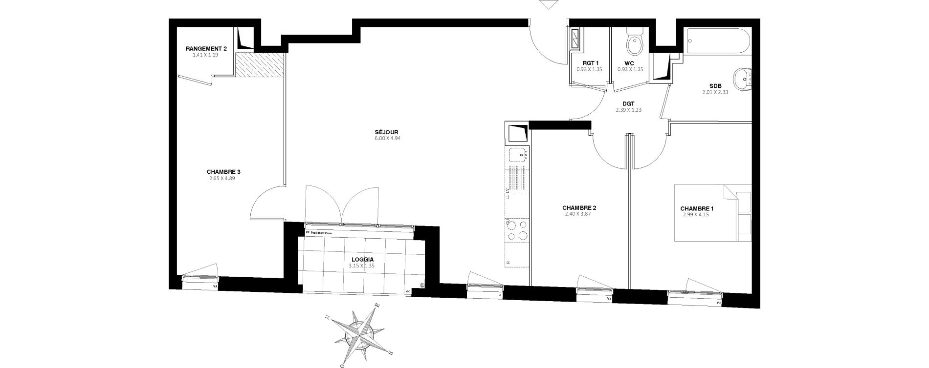 Appartement T4 de 80,10 m2 &agrave; Bezons Bords de seine