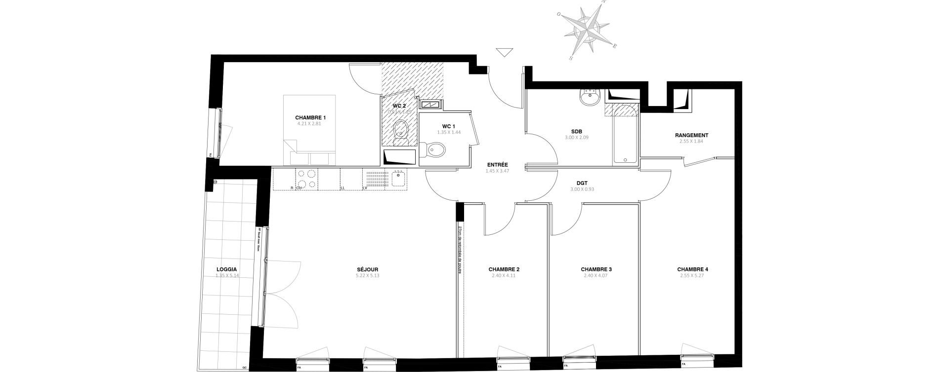 Appartement T5 de 94,85 m2 &agrave; Bezons Bords de seine