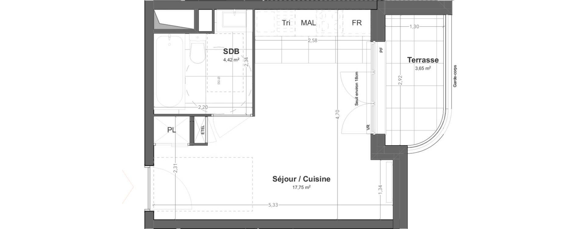 Appartement T1 de 22,17 m2 &agrave; Bezons Jacques pr&eacute;vert