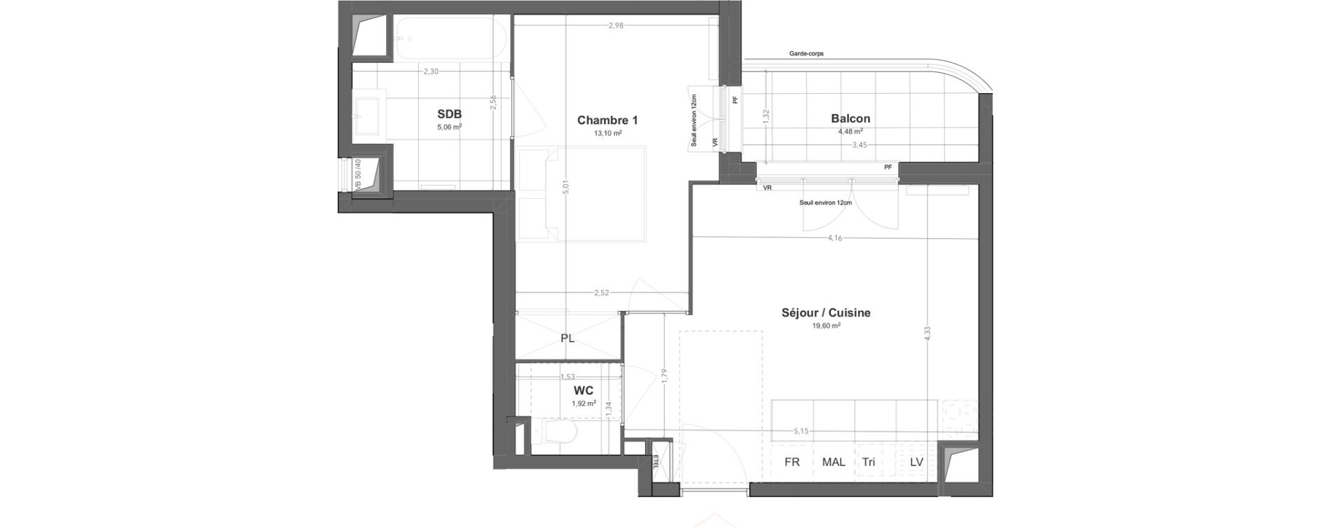 Appartement T2 de 39,68 m2 &agrave; Bezons Jacques pr&eacute;vert