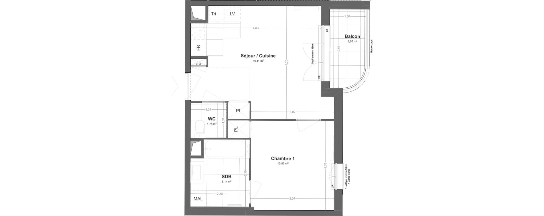 Appartement T2 de 36,82 m2 &agrave; Bezons Jacques pr&eacute;vert