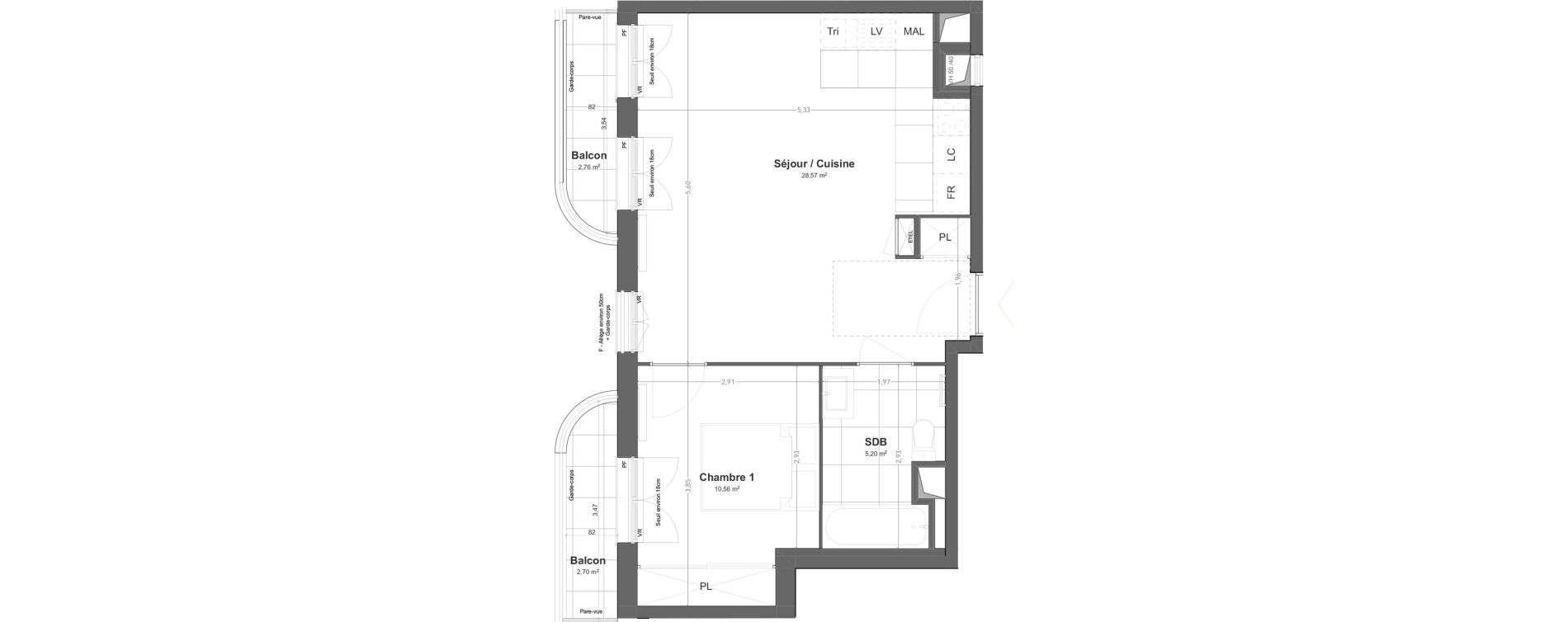 Appartement T2 de 44,33 m2 &agrave; Bezons Jacques pr&eacute;vert