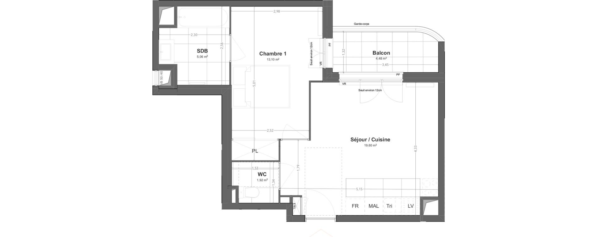 Appartement T2 de 39,68 m2 &agrave; Bezons Jacques pr&eacute;vert