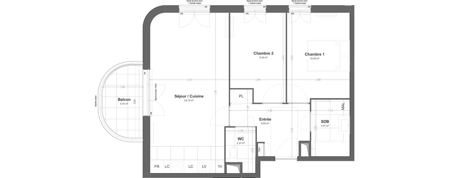 Appartement T3 de 58,64 m2 &agrave; Bezons Jacques pr&eacute;vert