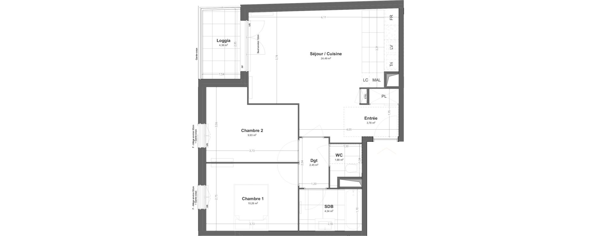 Appartement T3 de 57,13 m2 &agrave; Bezons Jacques pr&eacute;vert