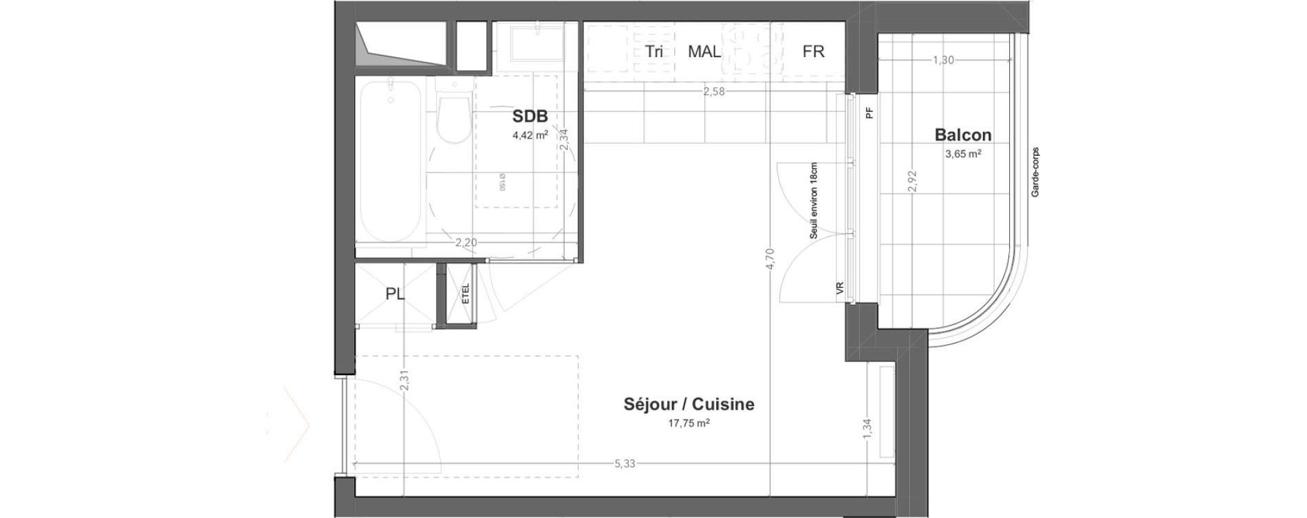 Appartement T1 de 22,17 m2 &agrave; Bezons Jacques pr&eacute;vert