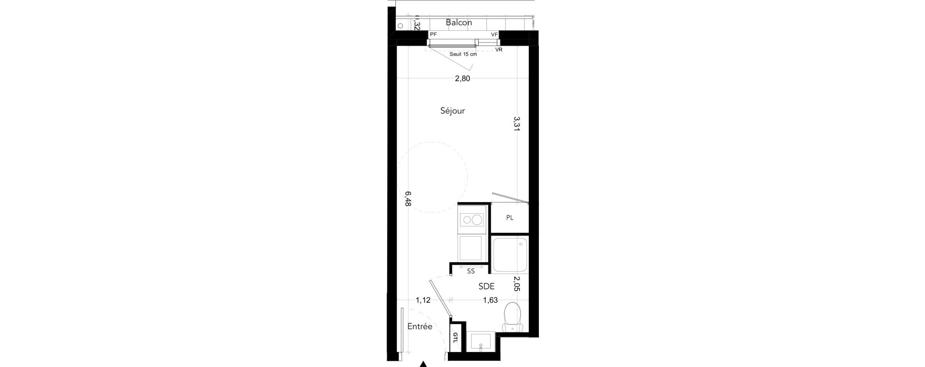 Appartement T1 meubl&eacute; de 17,38 m2 &agrave; Bezons Bords de seine