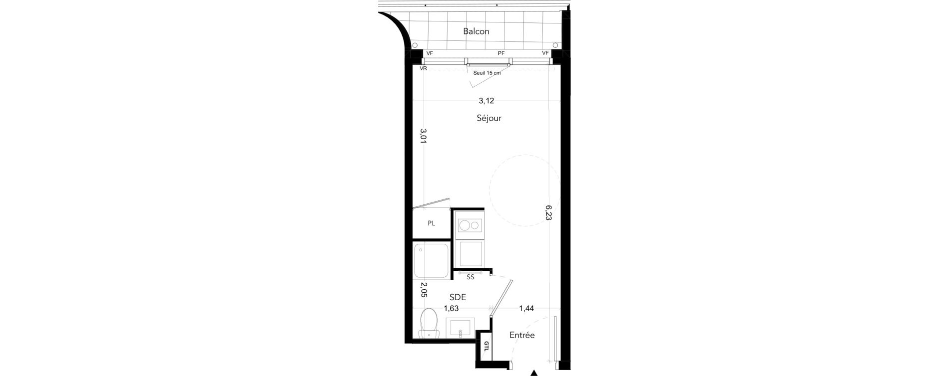 Appartement T1 meubl&eacute; de 18,34 m2 &agrave; Bezons Bords de seine