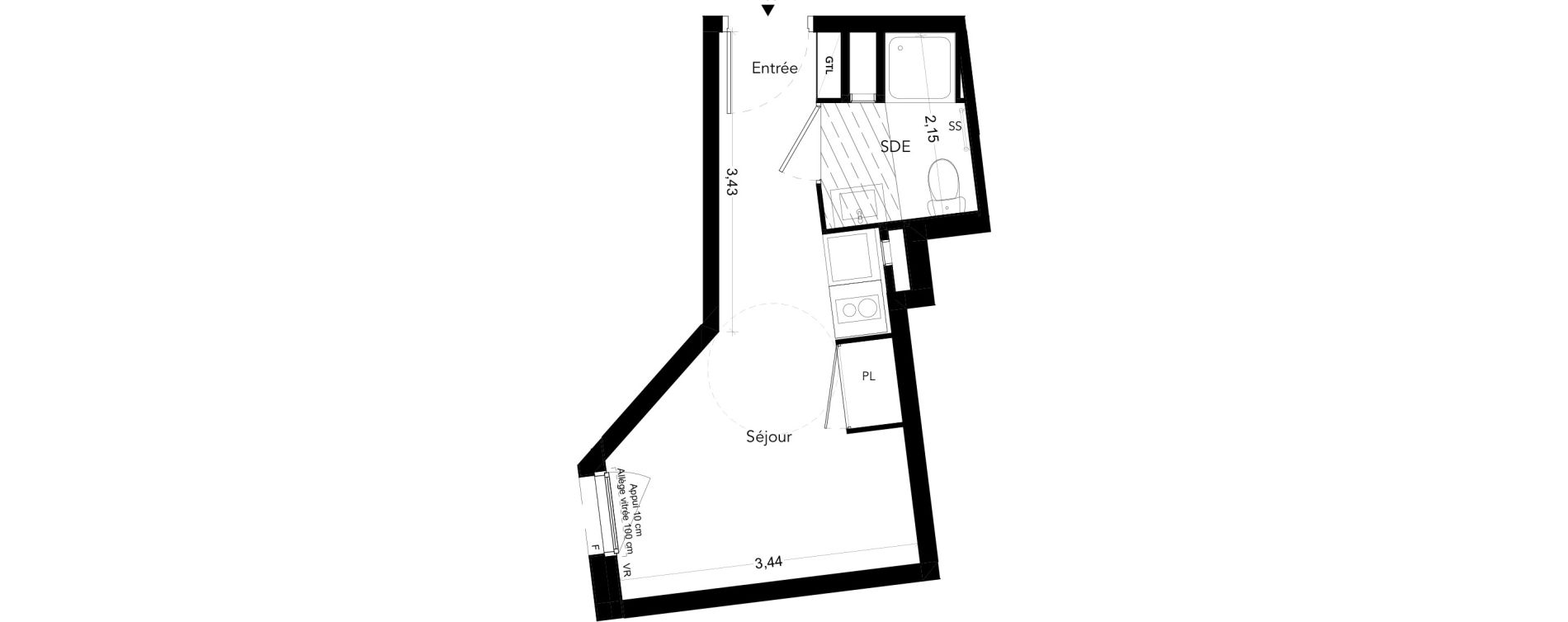 Appartement T1 meubl&eacute; de 16,53 m2 &agrave; Bezons Bords de seine