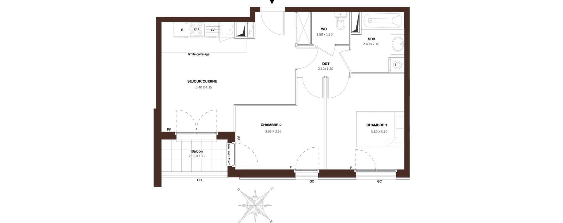 Appartement T3 de 52,44 m2 &agrave; Bezons Vaillant - couturier