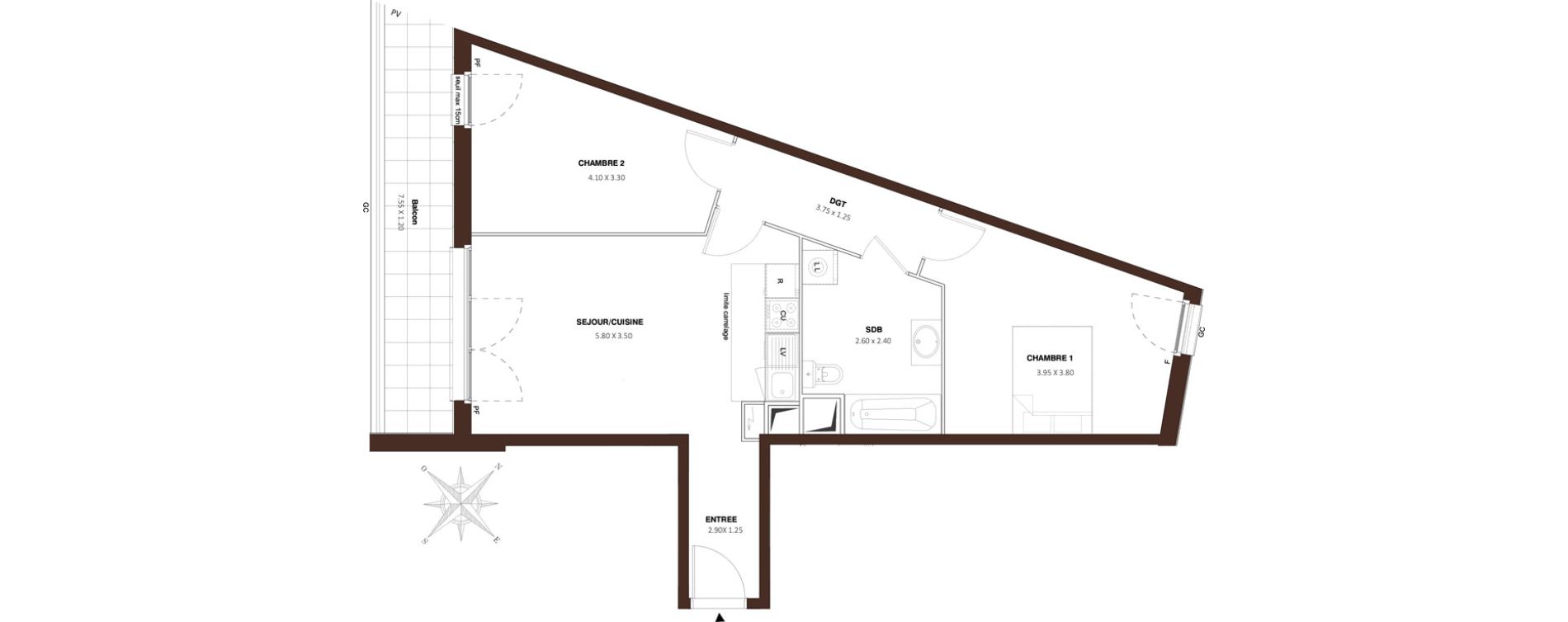 Appartement T3 de 59,96 m2 &agrave; Bezons Vaillant - couturier