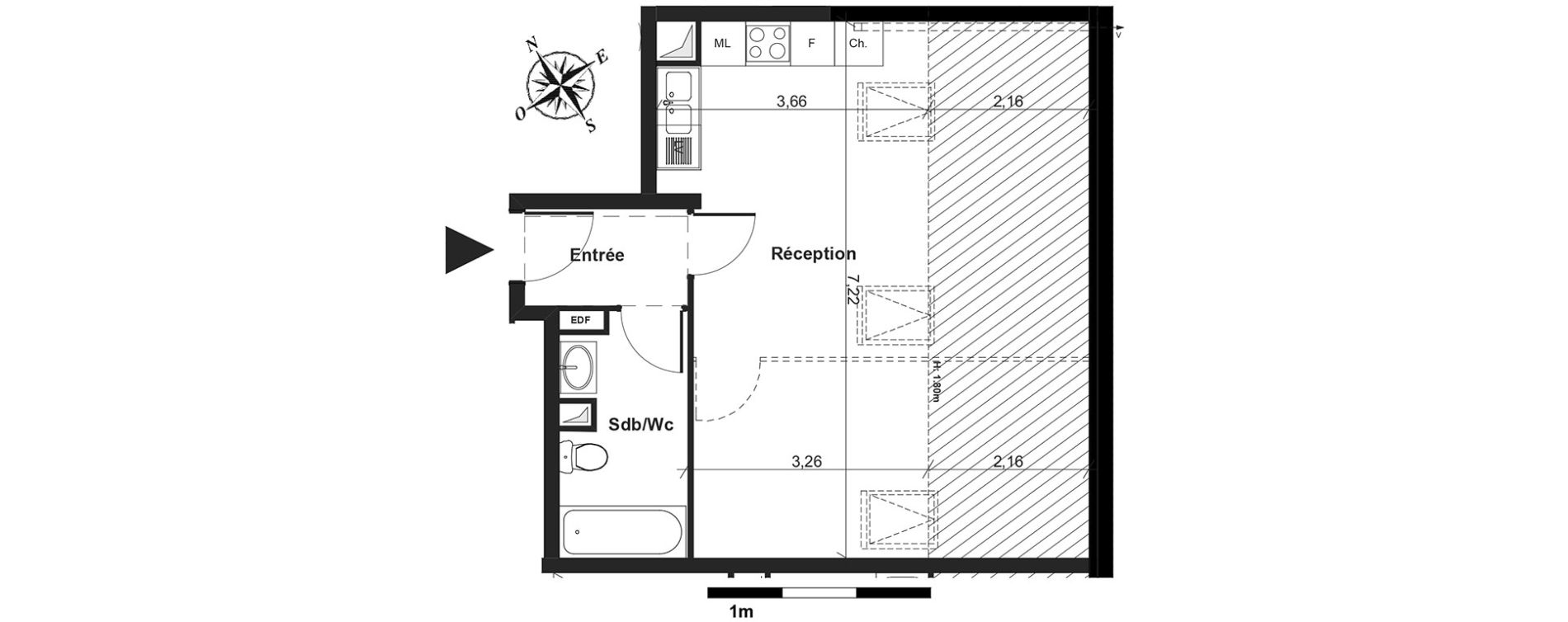 Appartement T1 de 31,80 m2 &agrave; Boissy-L'Aillerie Centre
