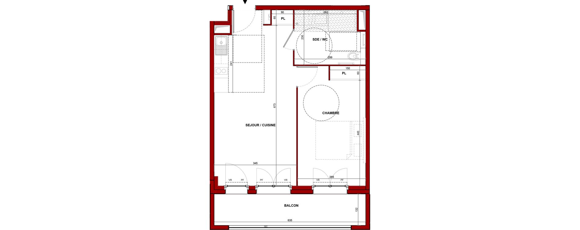 Appartement T2 meubl&eacute; de 44,91 m2 &agrave; Bouff&eacute;mont Centre