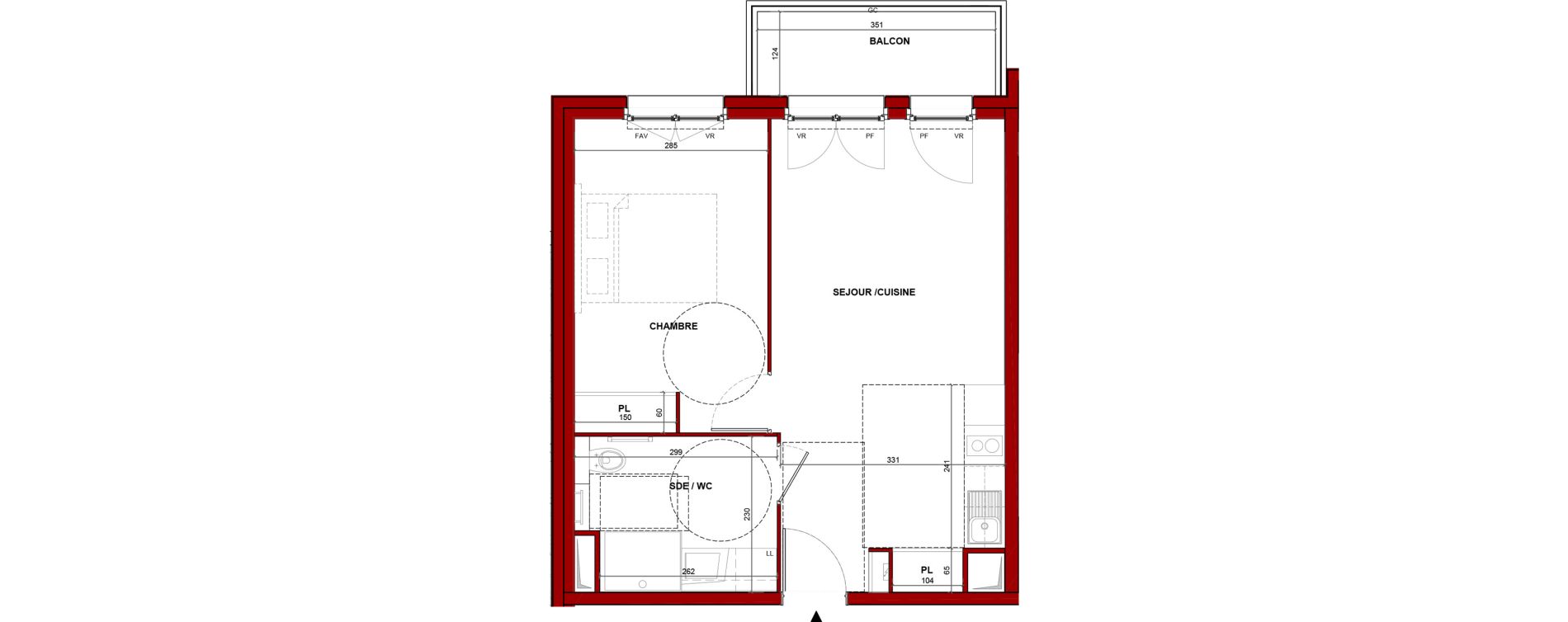 Appartement T2 meubl&eacute; de 42,83 m2 &agrave; Bouff&eacute;mont Centre