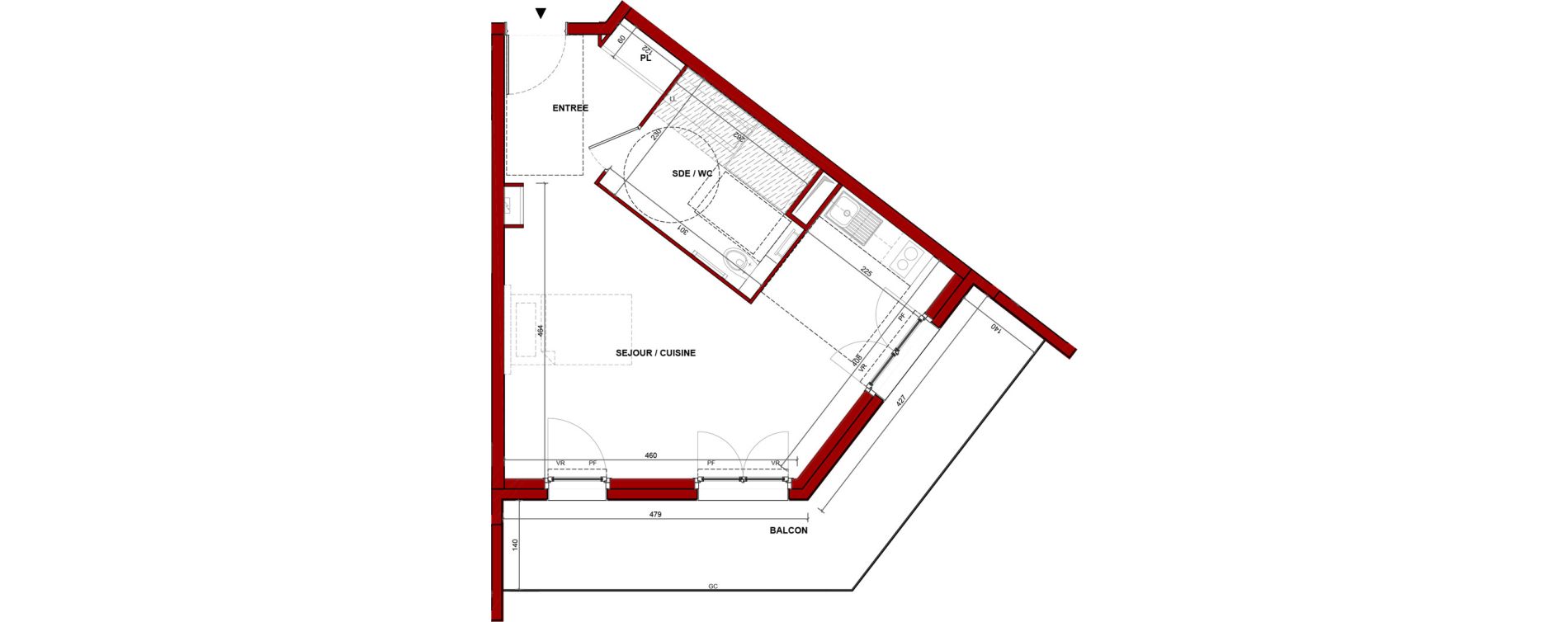 Appartement T1 meubl&eacute; de 35,47 m2 &agrave; Bouff&eacute;mont Centre