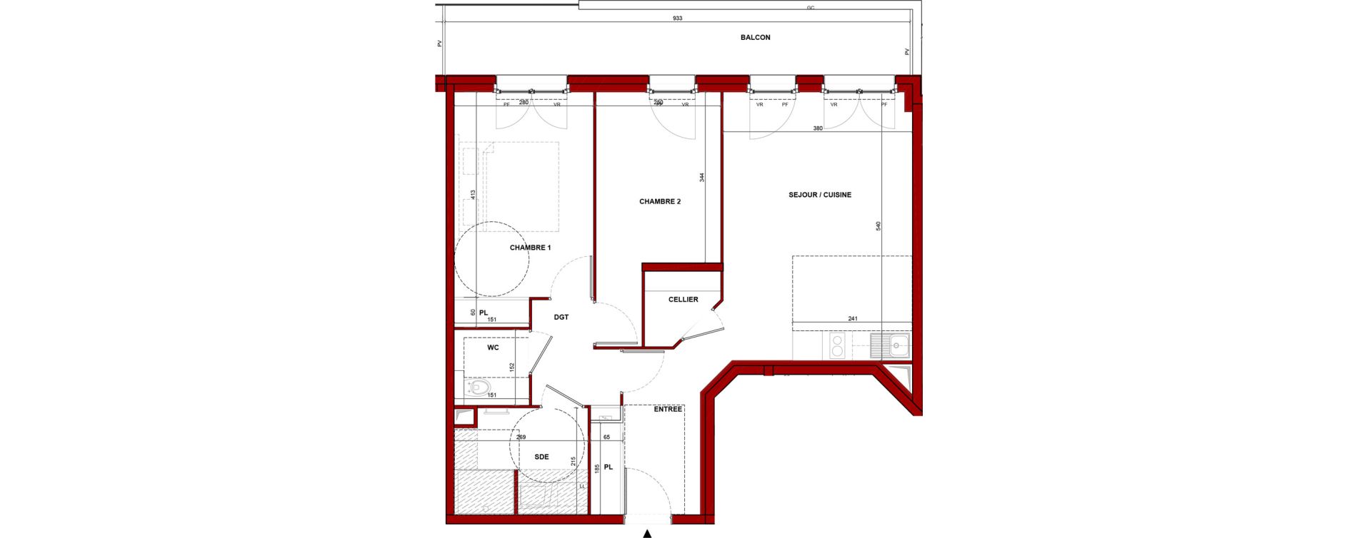 Appartement T3 meubl&eacute; de 63,16 m2 &agrave; Bouff&eacute;mont Centre