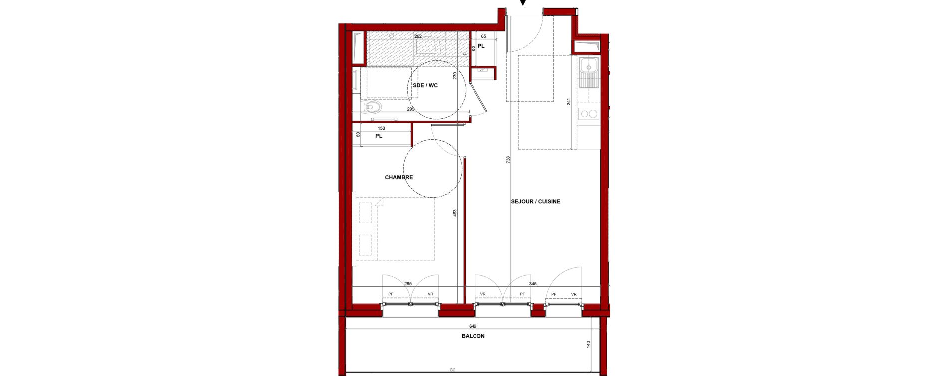 Appartement T2 meubl&eacute; de 43,46 m2 &agrave; Bouff&eacute;mont Centre