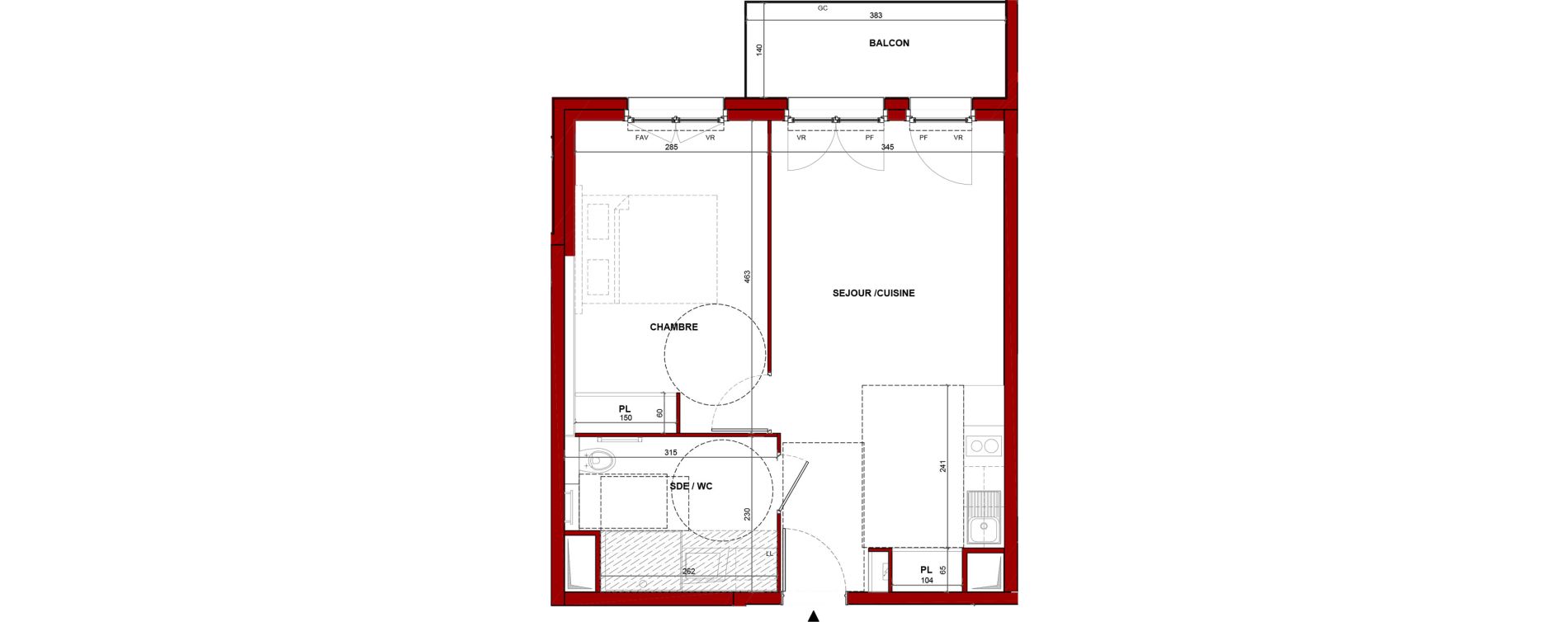 Appartement T2 meubl&eacute; de 43,05 m2 &agrave; Bouff&eacute;mont Centre