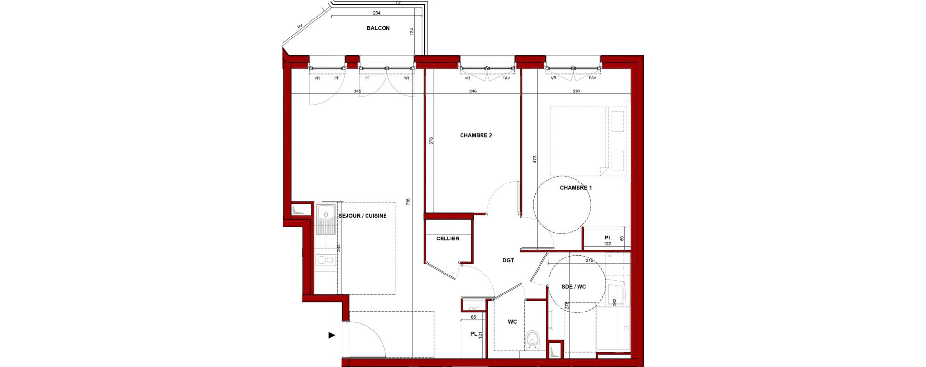 Appartement T3 meubl&eacute; de 60,86 m2 &agrave; Bouff&eacute;mont Centre