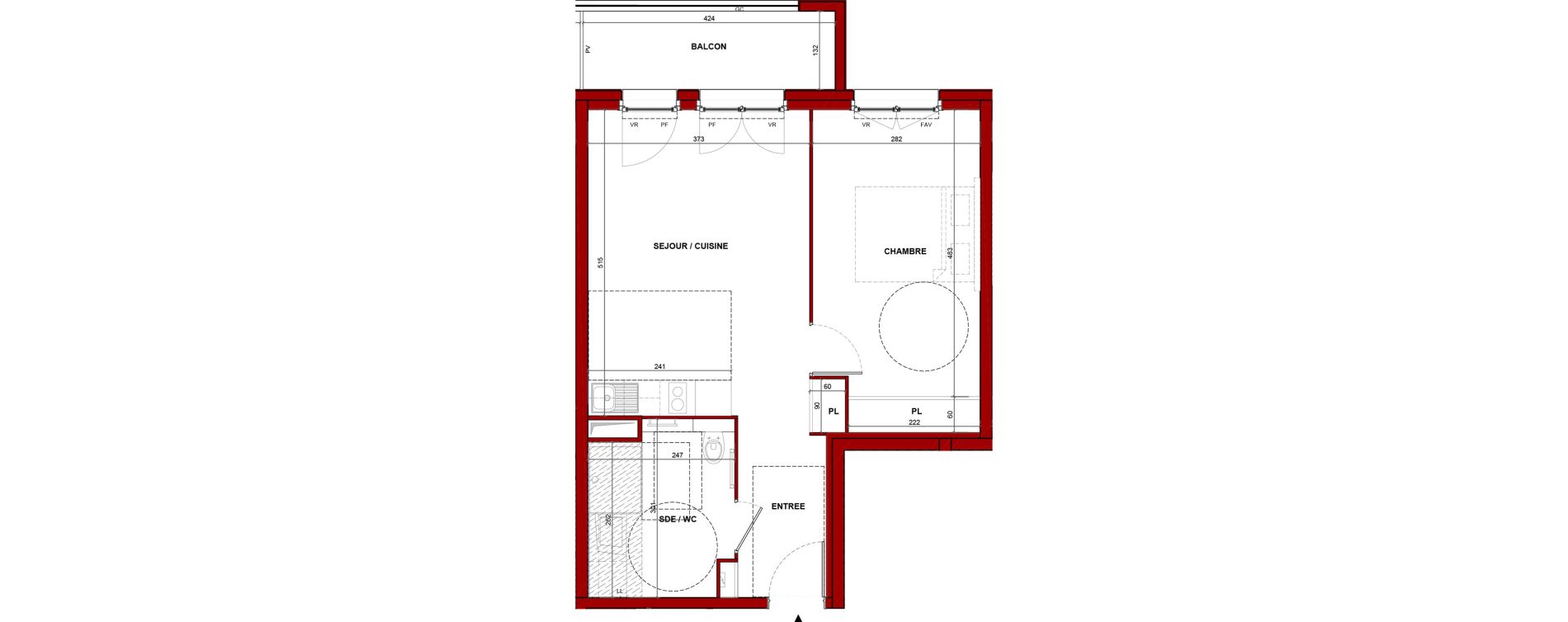 Appartement T2 meubl&eacute; de 45,86 m2 &agrave; Bouff&eacute;mont Centre