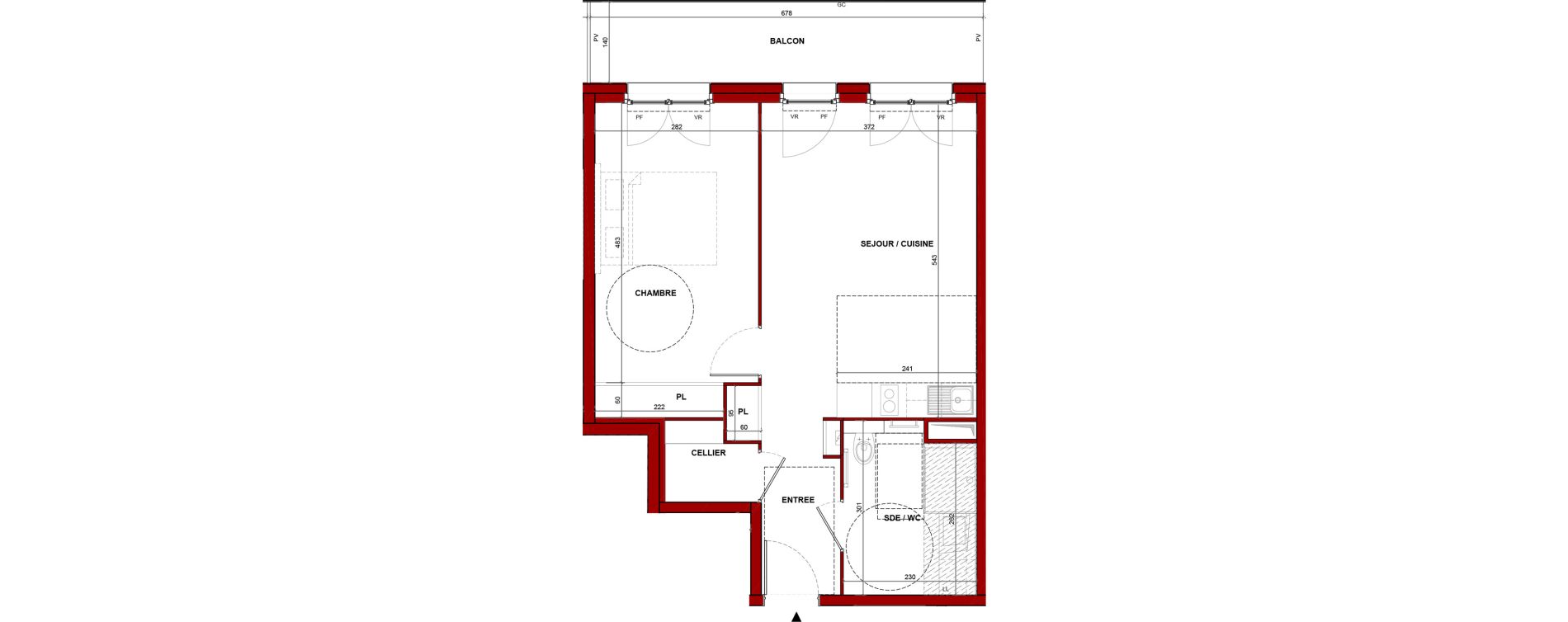 Appartement T2 meubl&eacute; de 48,28 m2 &agrave; Bouff&eacute;mont Centre