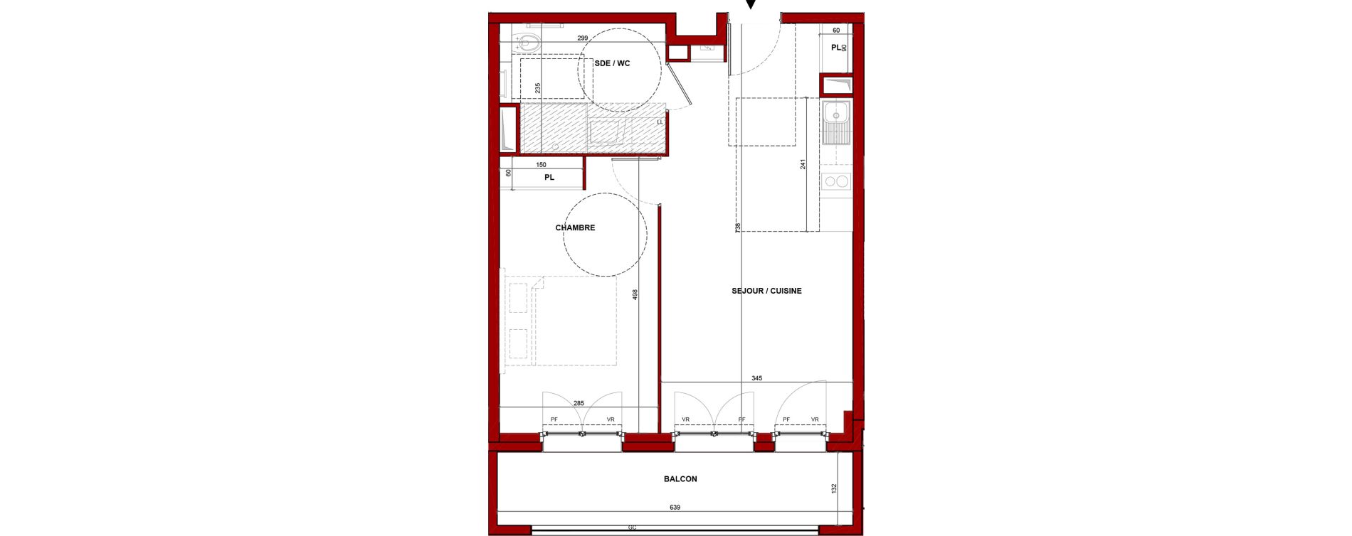 Appartement T2 meubl&eacute; de 44,92 m2 &agrave; Bouff&eacute;mont Centre